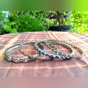 Set of Boho Indian Silver Tone Costume Bangles